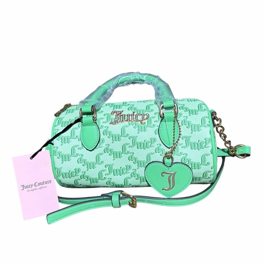 Juicy Couture Mint Green Logo Barrel Crossbody Bag Heart Charm NWT